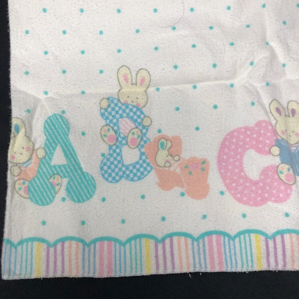 Vintage Carters Baby Receiving Blanket White ABC 123 Bunnies Pastel Cotton 30x40